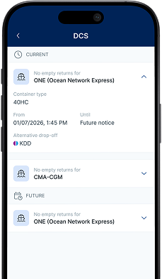 Port Alert app showing empty container details