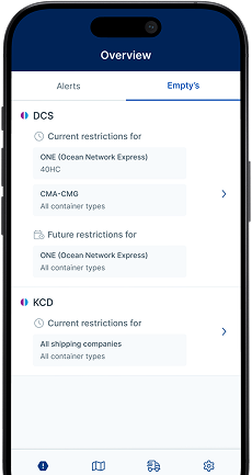 Port Alert app showing empty container information